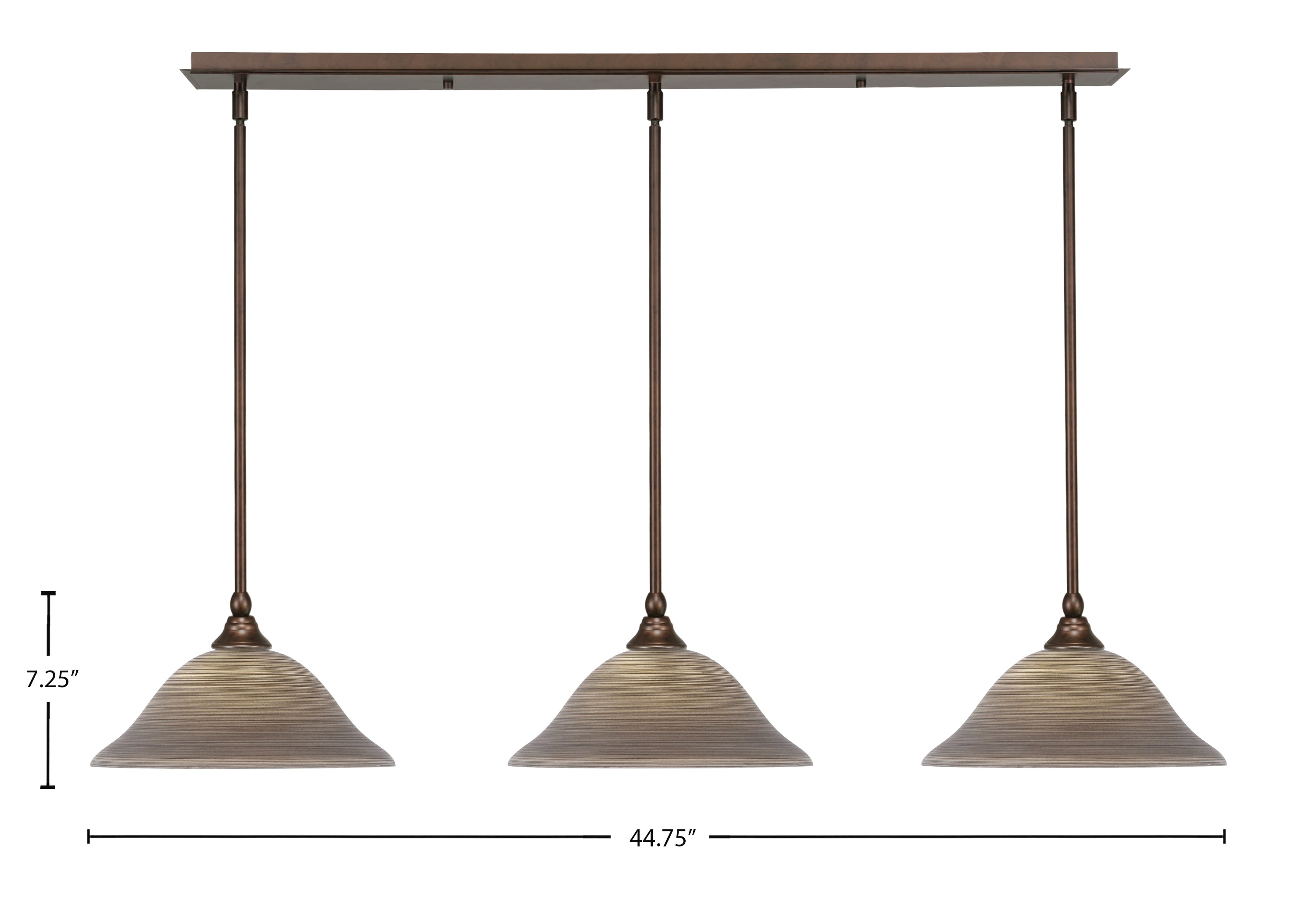 Any Three Light Linear Pendalier in Bronze with 12" Gray Linen Shade