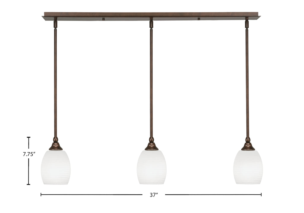 Any Three Light Linear Pendalier in Bronze with 5" White Linen Shade