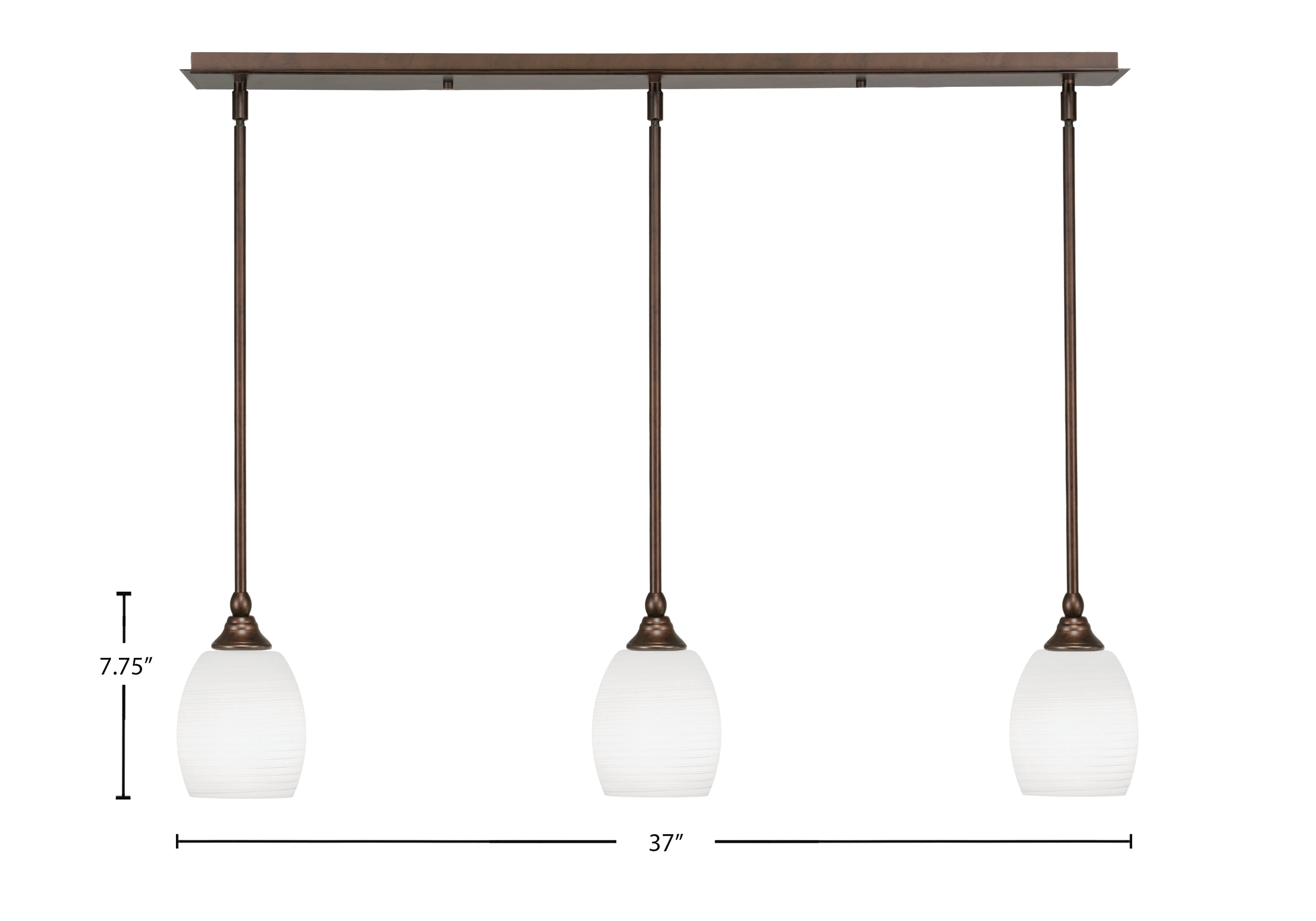 Any Three Light Linear Pendalier in Bronze with 5" White Linen Shade