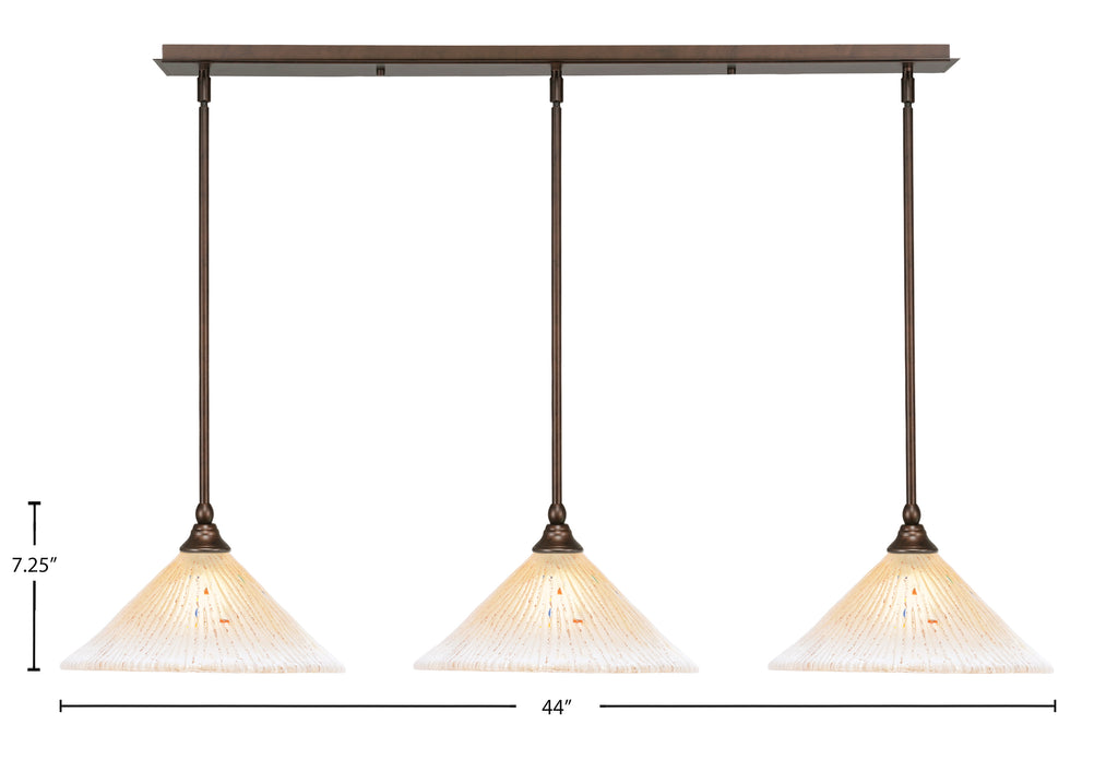 Any Three Light Linear Pendalier in Bronze with 12" Amber Crystal Shade