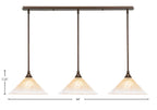 Any Three Light Linear Pendalier in Bronze with 12" Amber Crystal Shade