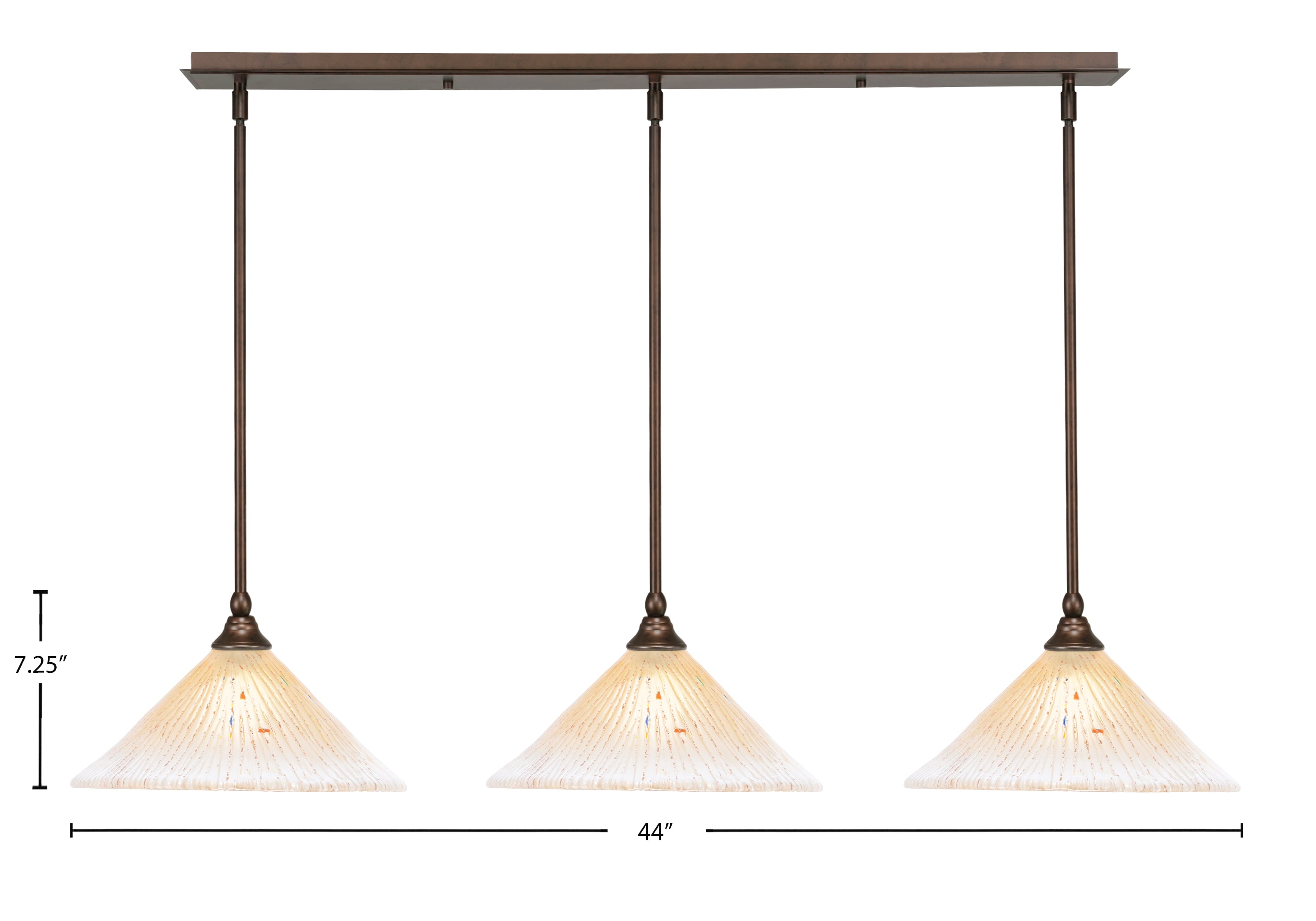 Any Three Light Linear Pendalier in Bronze with 12" Amber Crystal Shade