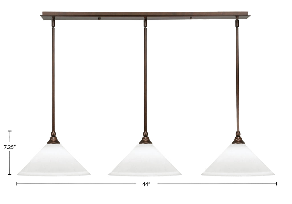 Any Three Light Linear Pendalier in Bronze with 12" Frosted Crystal Shade