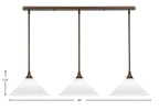 Any Three Light Linear Pendalier in Bronze with 12" Frosted Crystal Shade