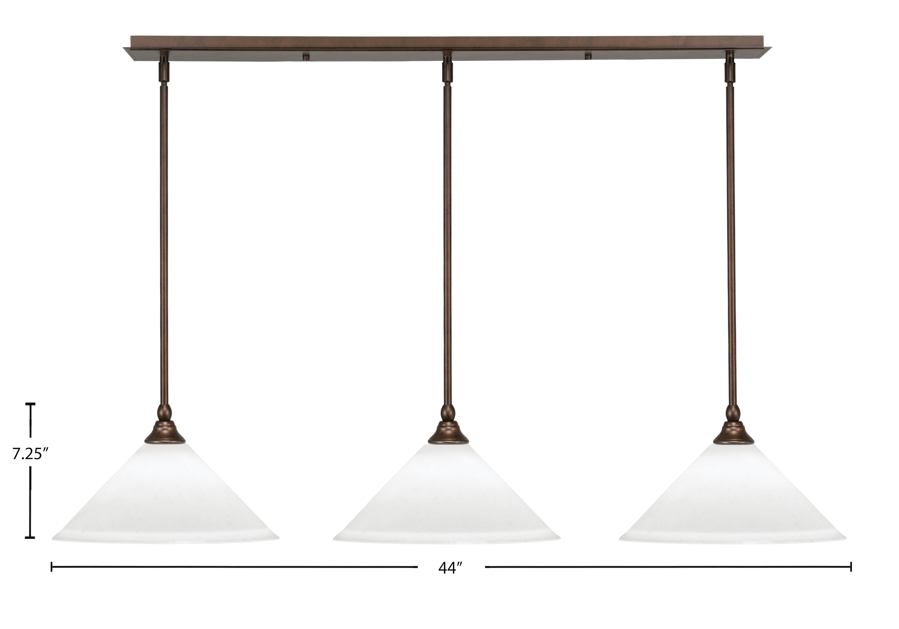 Any Three Light Linear Pendalier in Bronze with 12" Frosted Crystal Shade