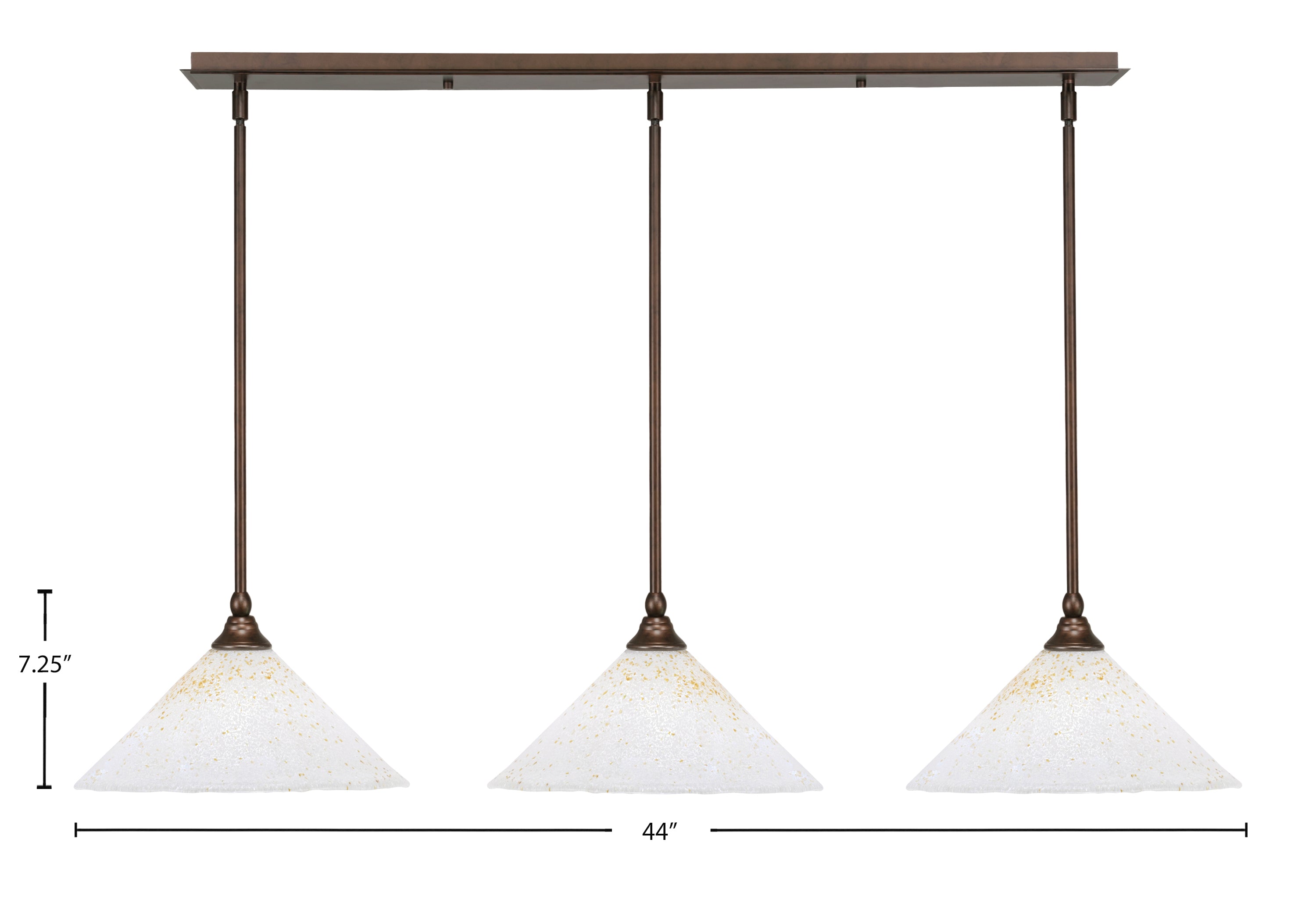 Any Three Light Linear Pendalier in Bronze with 12" Gold Ice Shade