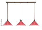 Any Three Light Linear Pendalier in Bronze with 12" Raspberry Crystal Shade