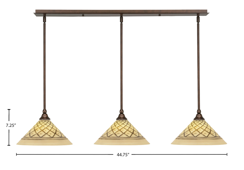 Any Three Light Linear Pendalier in Bronze with 12" Chocolate Icing Shade