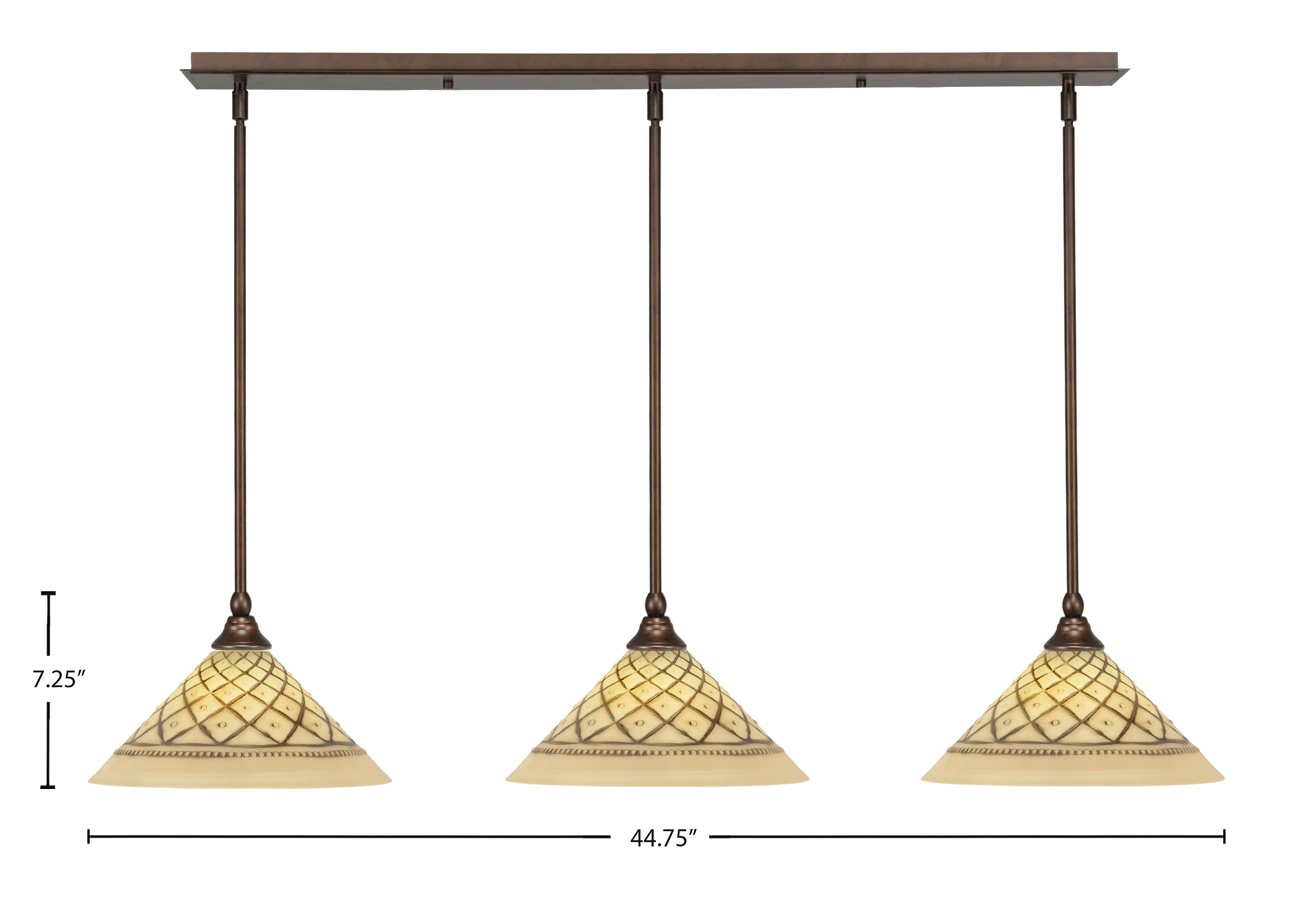 Any Three Light Linear Pendalier in Bronze with 12" Chocolate Icing Shade