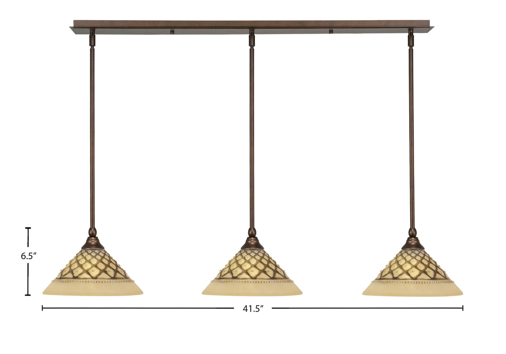 Any Three Light Linear Pendalier in Bronze with 10" Chocolate Icing Shade