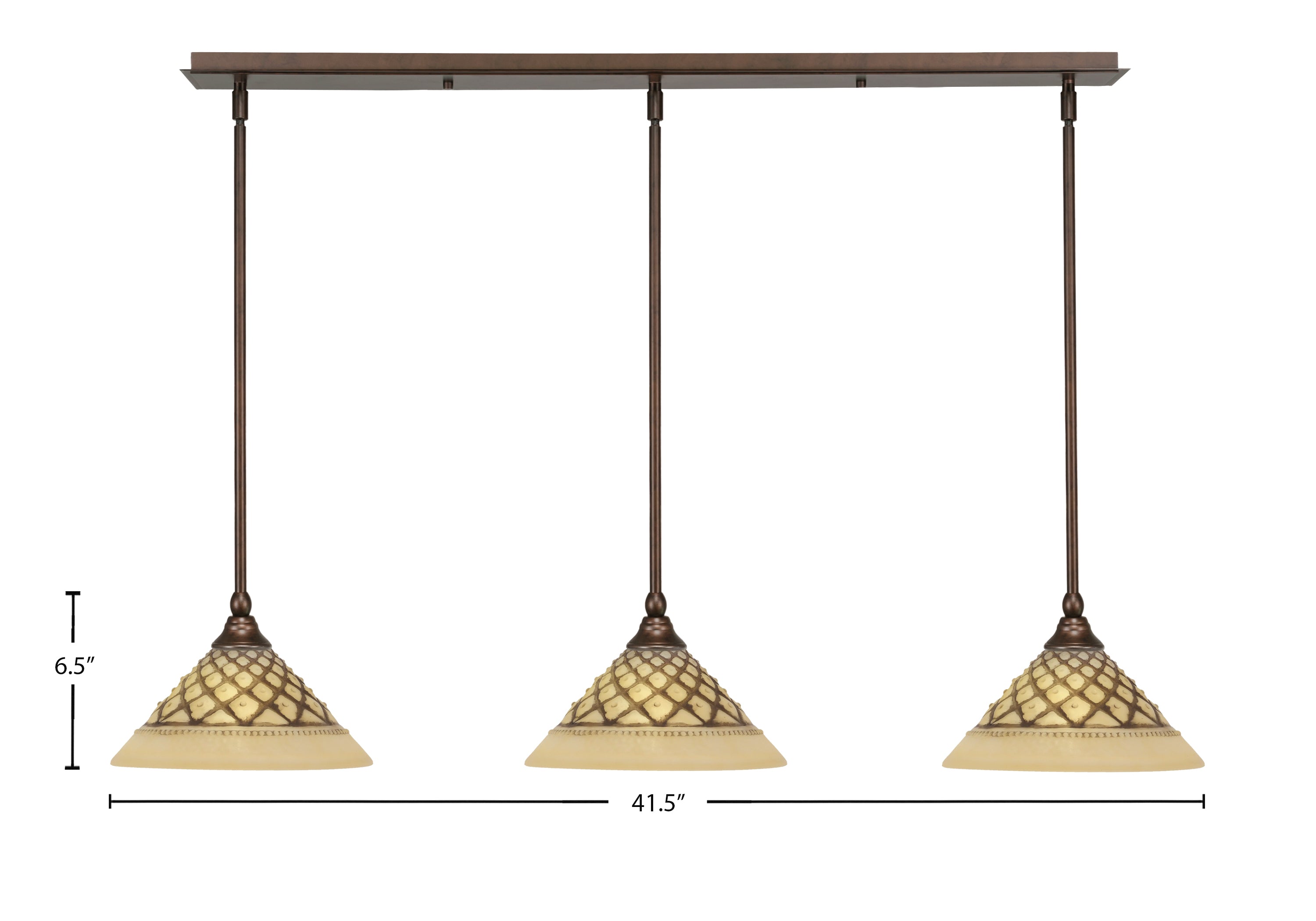 Any Three Light Linear Pendalier in Bronze with 10" Chocolate Icing Shade
