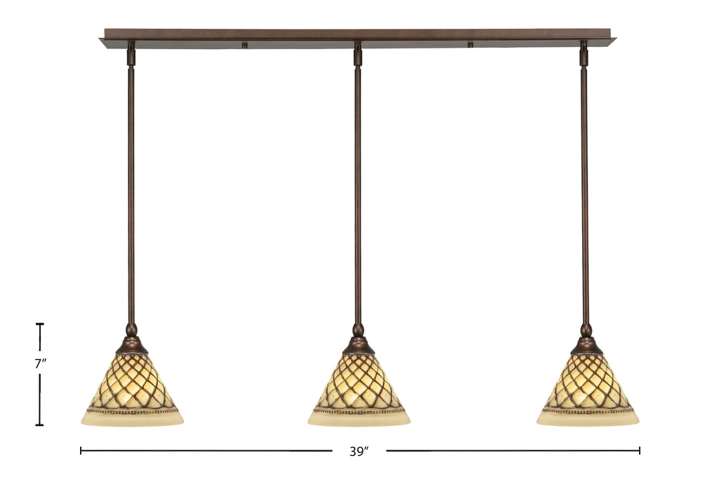 Any Three Light Linear Pendalier in Bronze with 7" Chocolate Icing Shade
