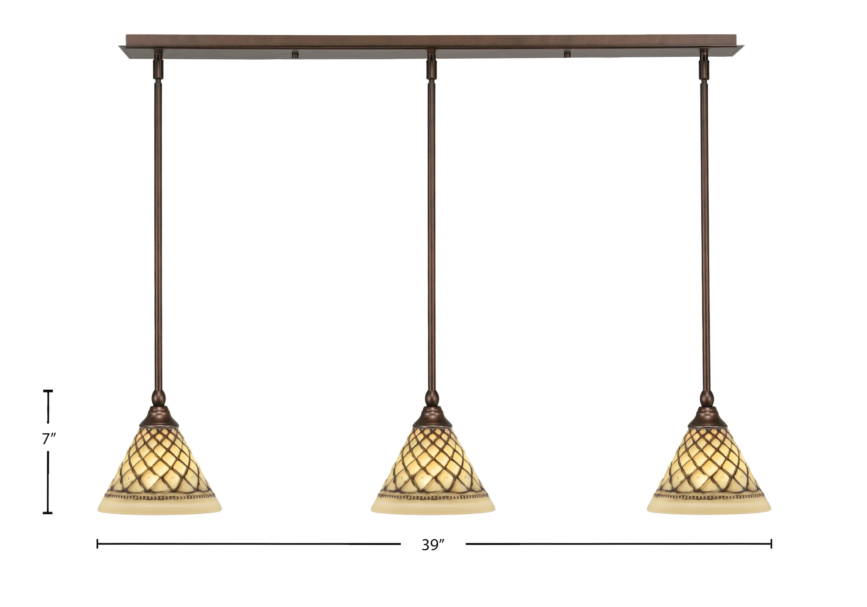 Any Three Light Linear Pendalier in Bronze with 7" Chocolate Icing Shade
