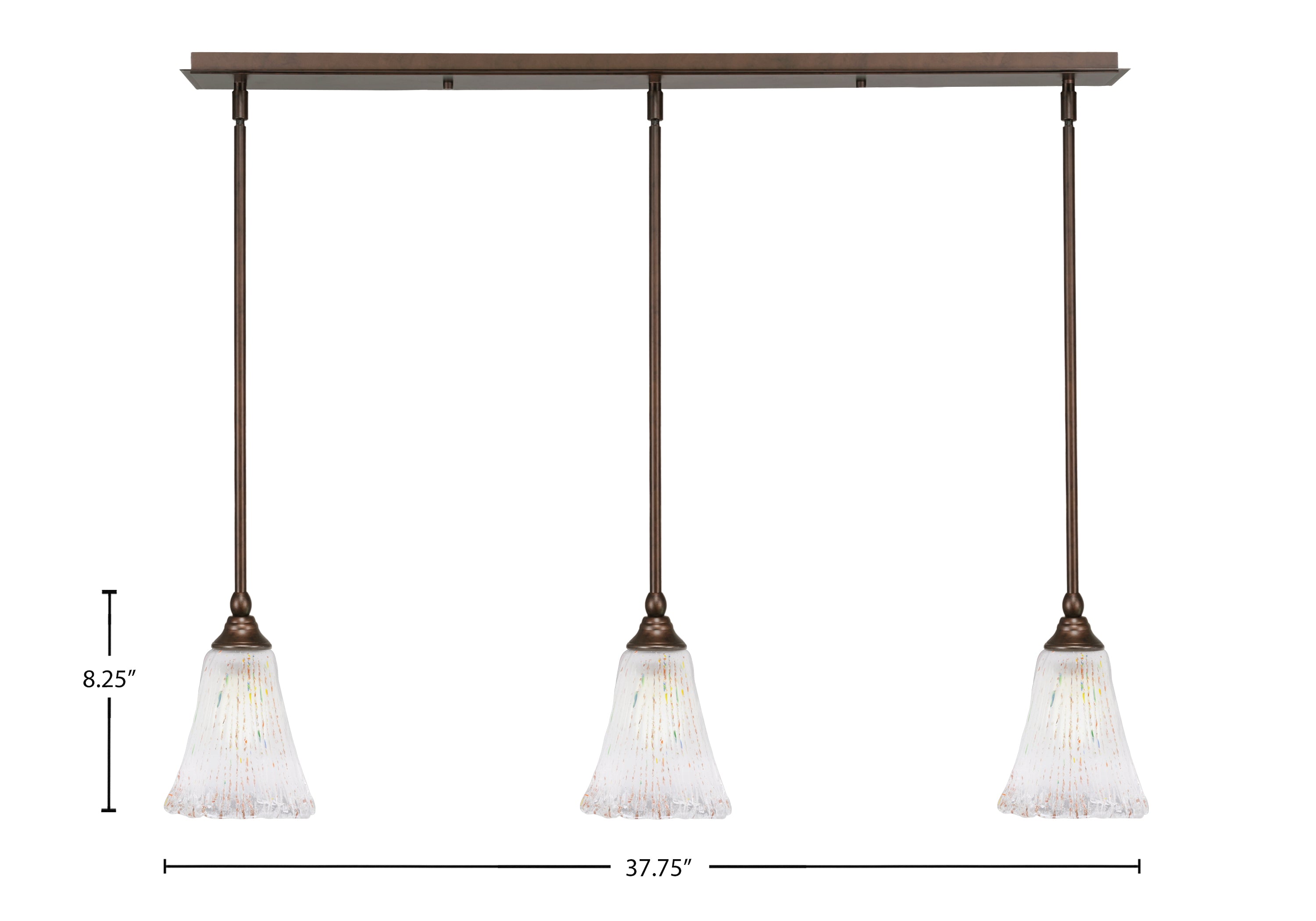 Any Three Light Linear Pendalier in Bronze with 5.5" Fluted Frosted Crystal Shade
