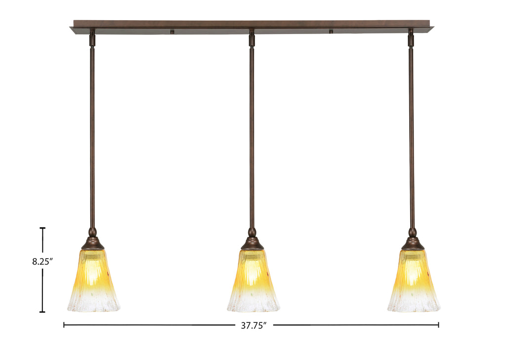 Any Three Light Linear Pendalier in Bronze with 5.5" Fluted Gold Champagne Crystal Shade