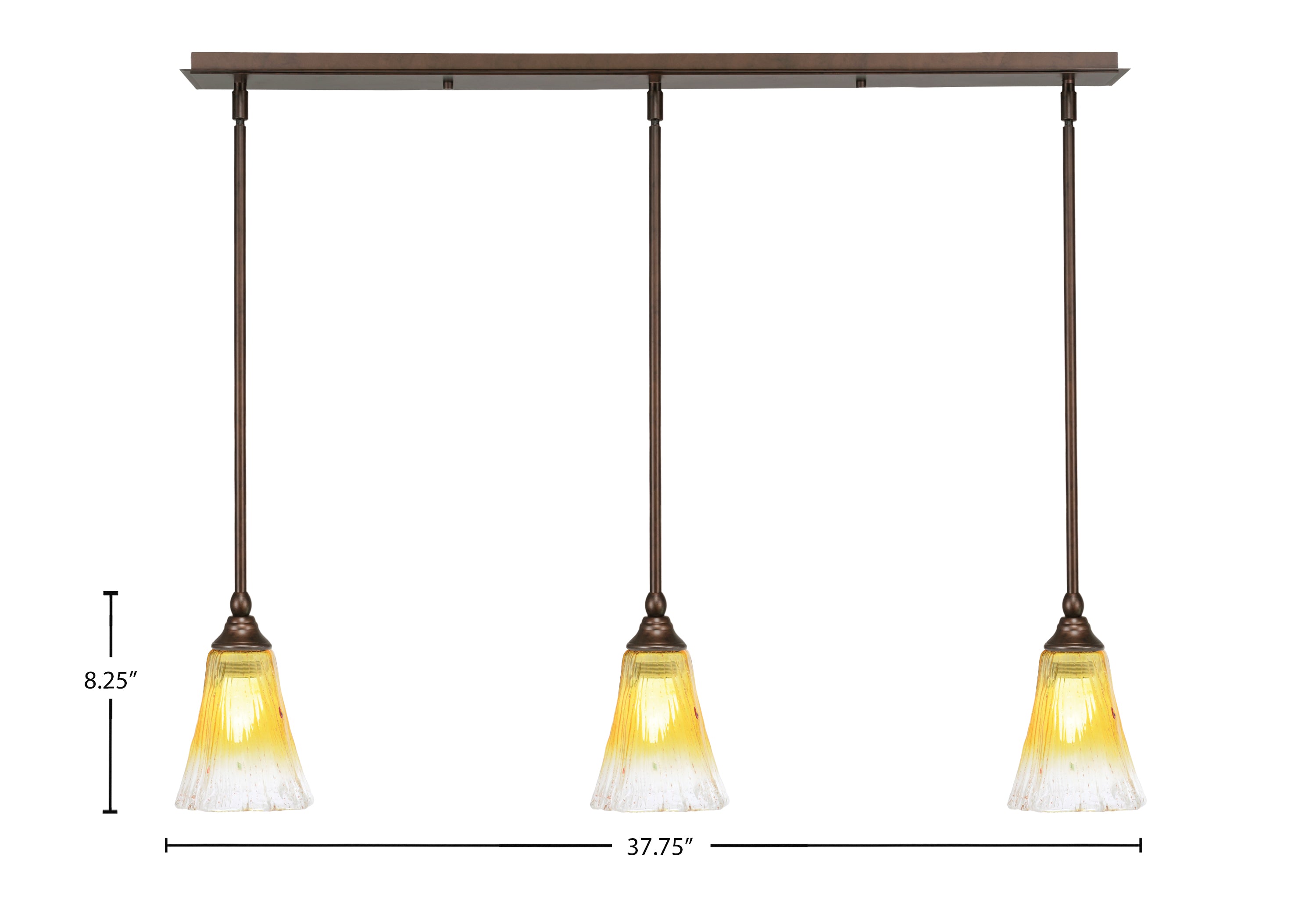 Any Three Light Linear Pendalier in Bronze with 5.5" Fluted Gold Champagne Crystal Shade