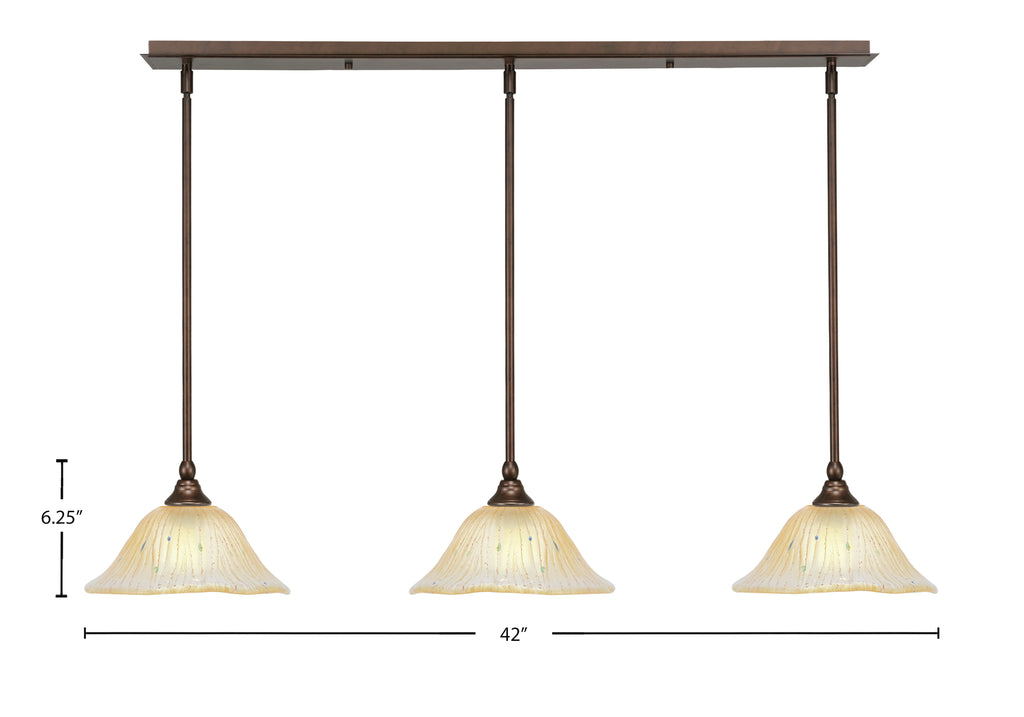 Any Three Light Linear Pendalier in Bronze with 10" Amber Crystal Shade
