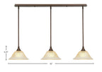 Any Three Light Linear Pendalier in Bronze with 10" Amber Crystal Shade