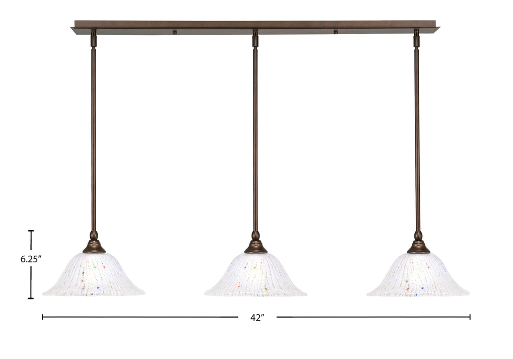 Any Three Light Linear Pendalier in Bronze with 10" Frosted Crystal Shade