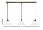 Any Three Light Linear Pendalier in Bronze with 10" Frosted Crystal Shade