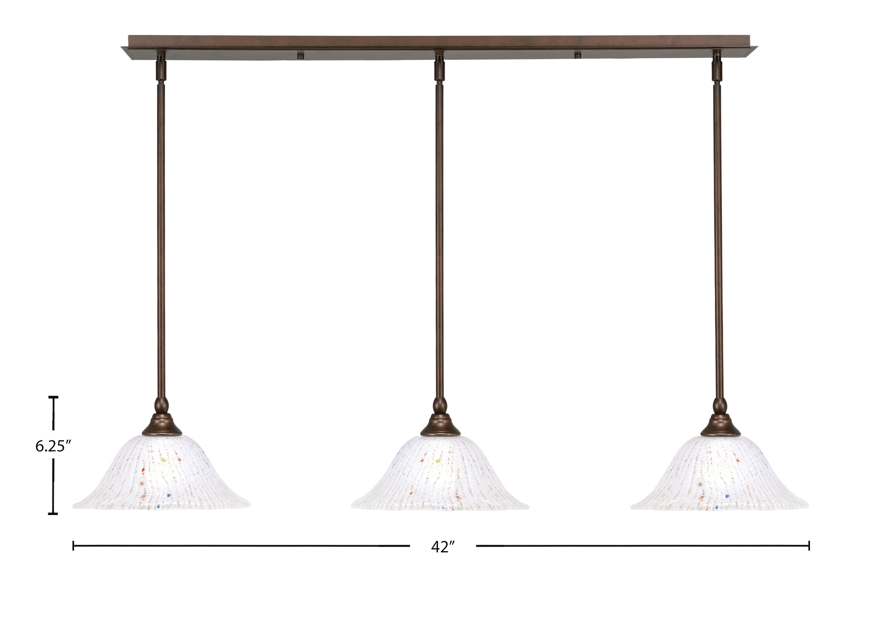 Any Three Light Linear Pendalier in Bronze with 10" Frosted Crystal Shade