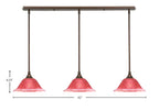 Any Three Light Linear Pendalier in Bronze with 10" Raspberry Crystal Shade