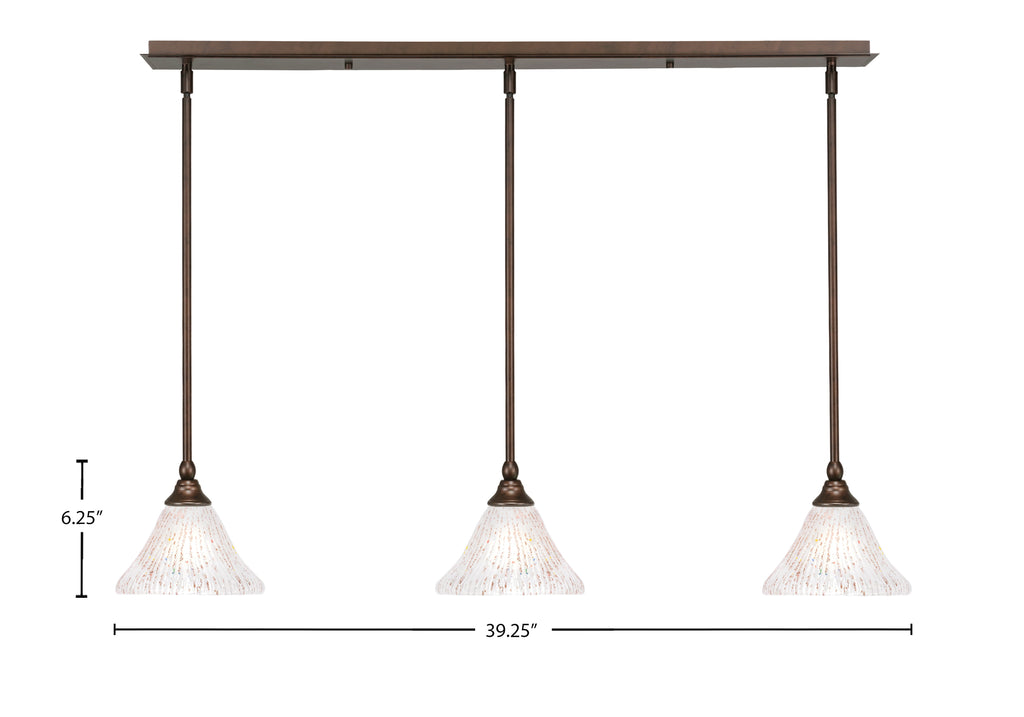 Any Three Light Linear Pendalier in Bronze with 7" Frosted Crystal Shade