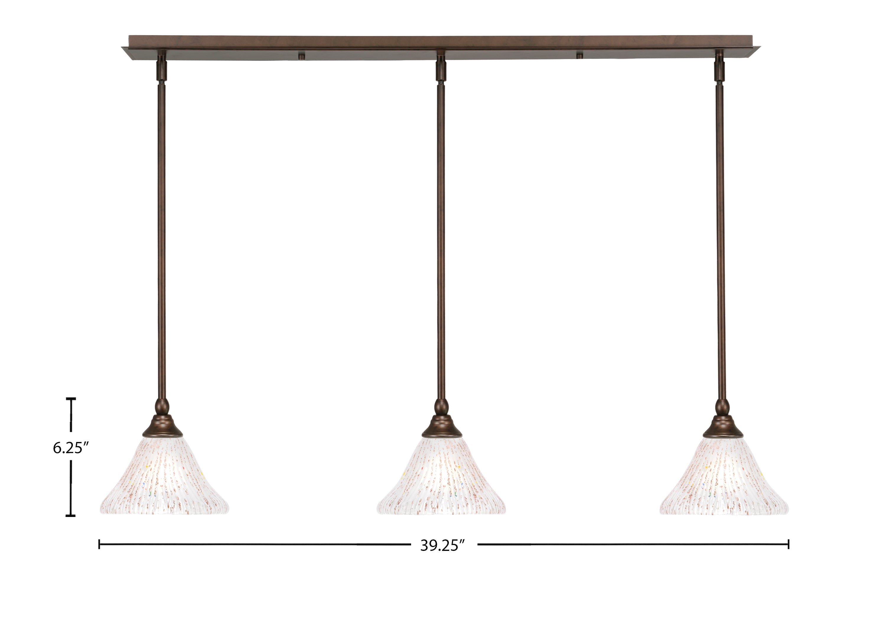 Any Three Light Linear Pendalier in Bronze with 7" Frosted Crystal Shade