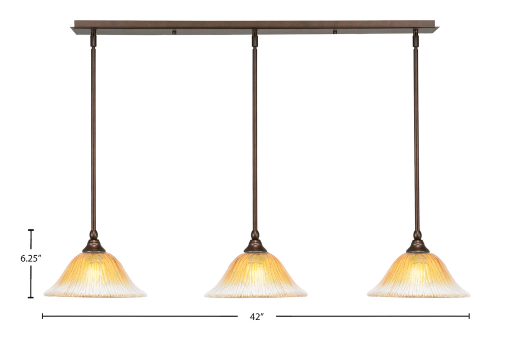 Any Three Light Linear Pendalier in Bronze with 10" Gold Champagne Crystal Shade