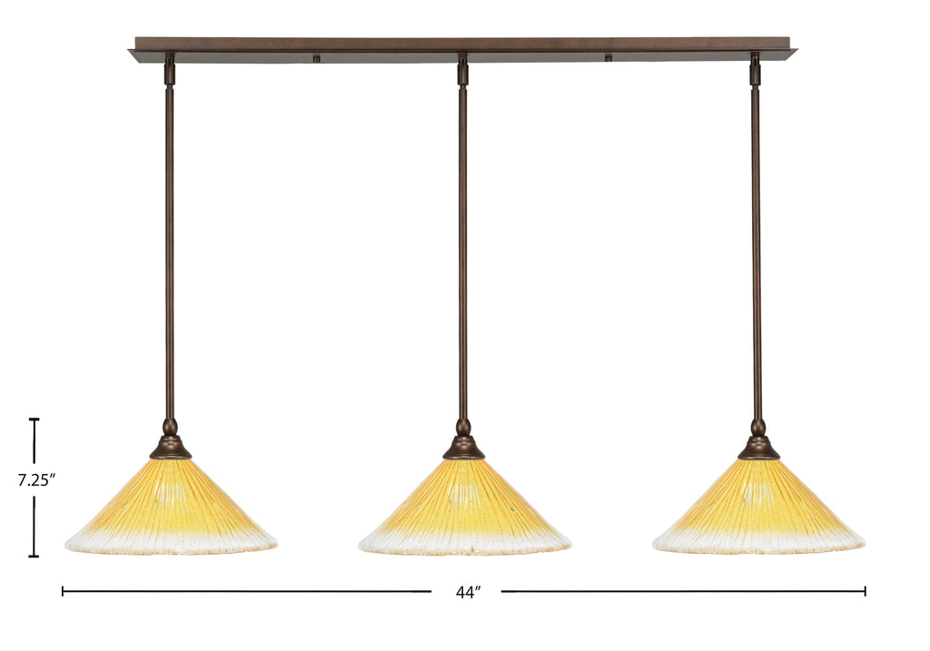 Any Three Light Linear Pendalier in Bronze with 12" Gold Champagne Crystal Shade