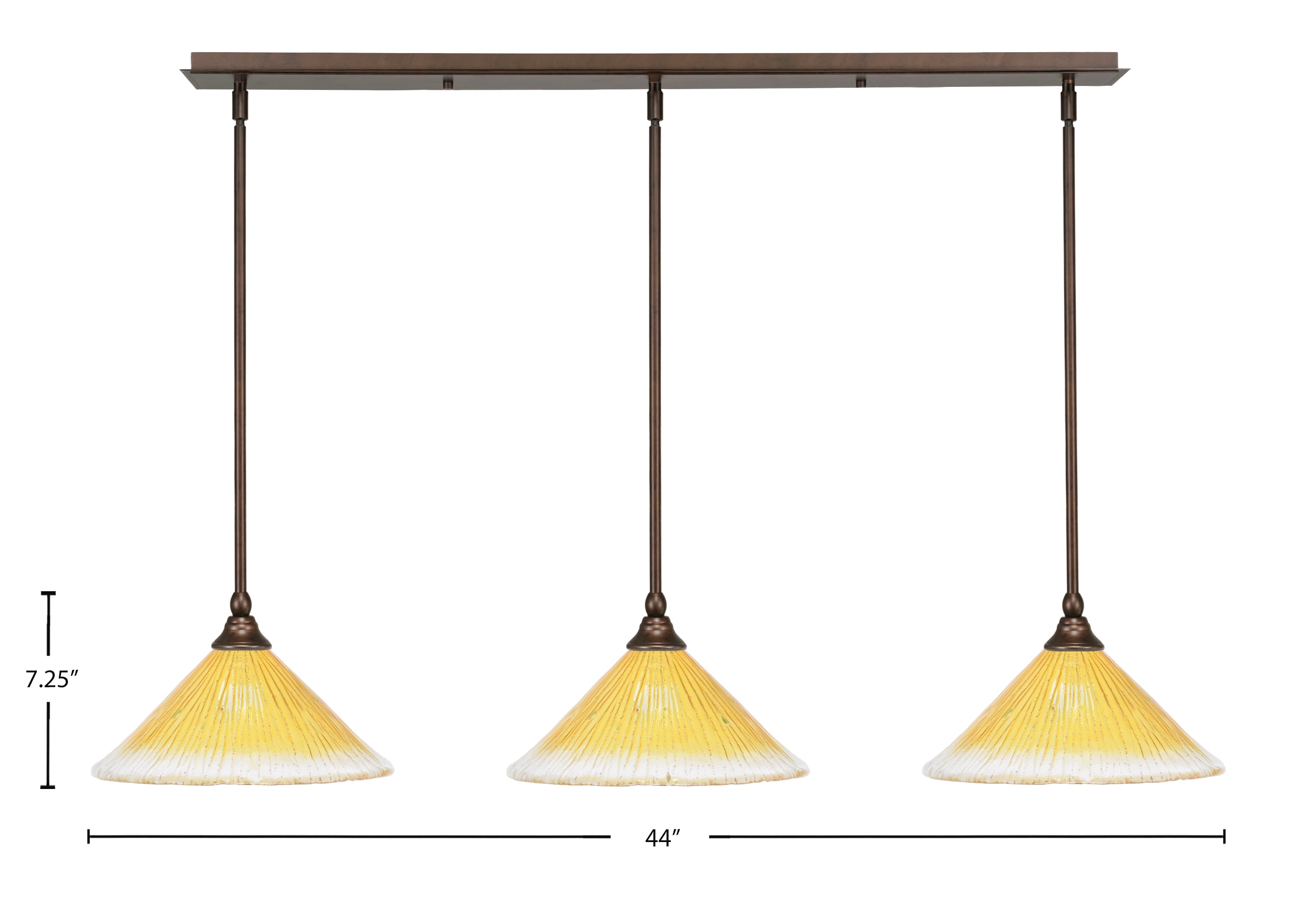 Any Three Light Linear Pendalier in Bronze with 12" Gold Champagne Crystal Shade
