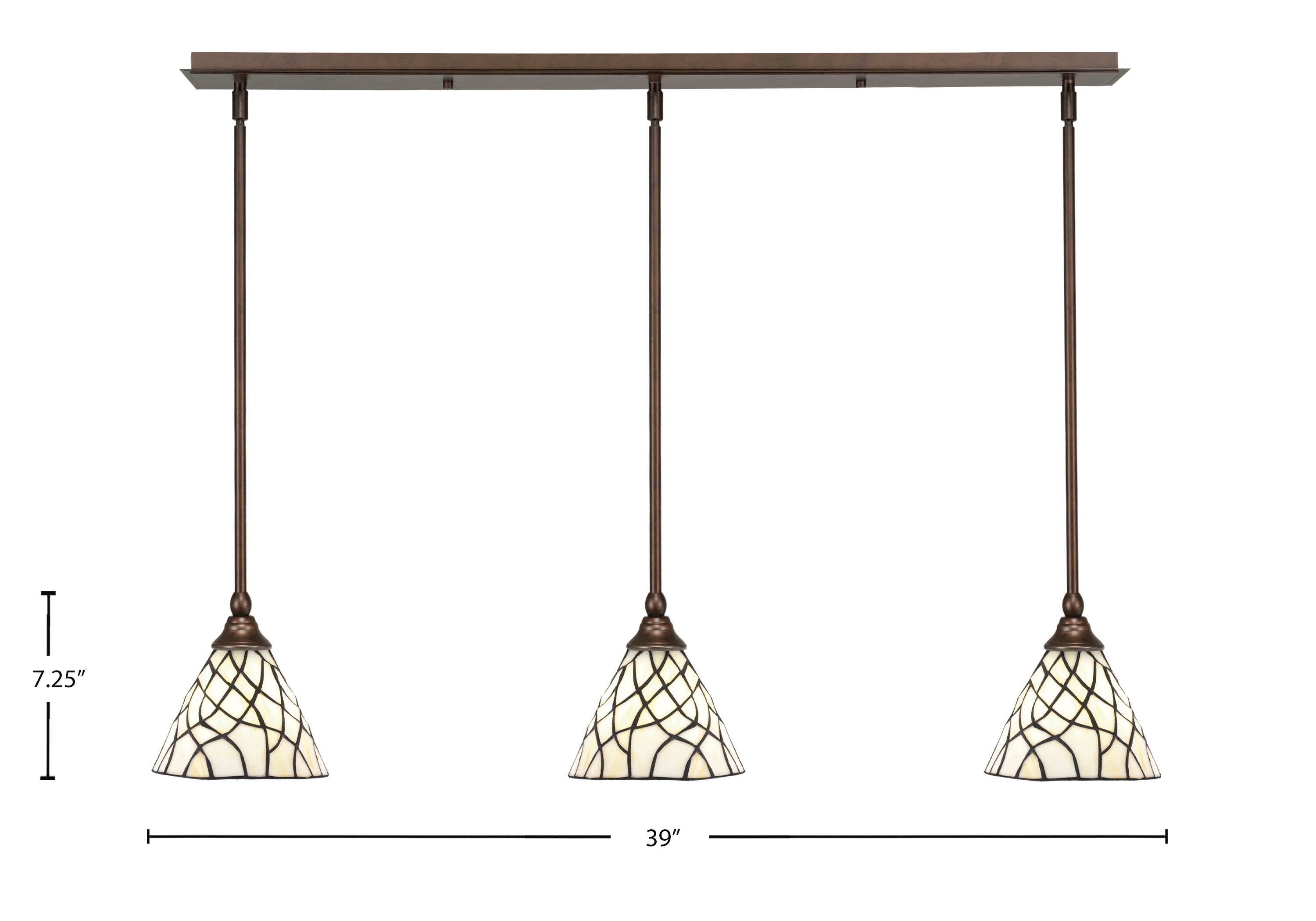 Any Three Light Linear Pendalier in Bronze with 7" Sandhill Art Glass Shade