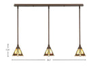 Stem Three Light Linear Pendalier in Bronze with Zion Art Glass Shade