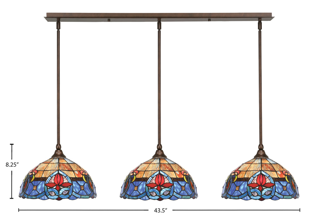 Stem Three Light Linear Pendalier in Bronze with Sierra Art Glass Shade