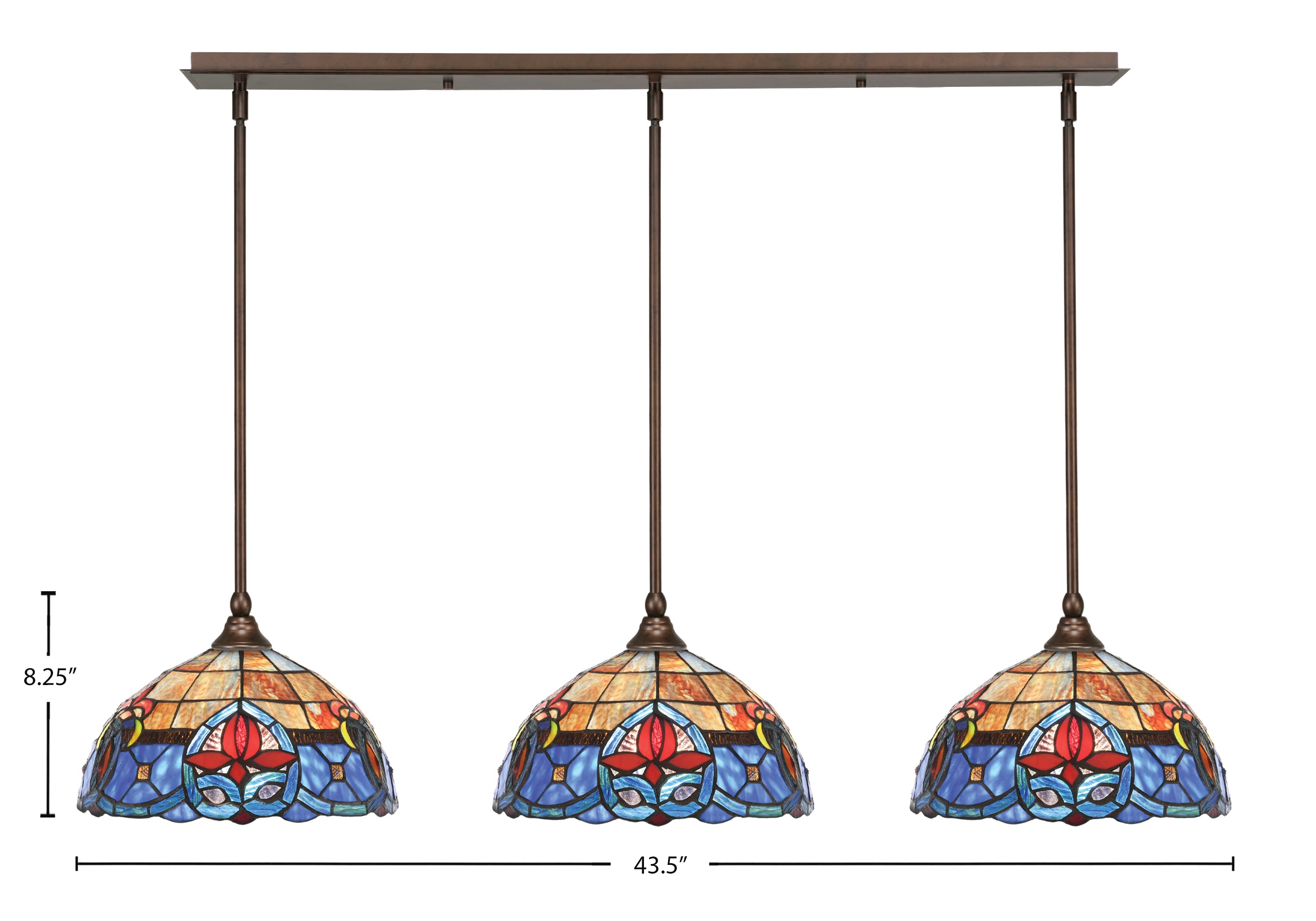 Stem Three Light Linear Pendalier in Bronze with Sierra Art Glass Shade