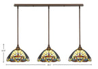Stem Three Light Linear Pendalier in Bronze with Earth Star Art Glass Shade