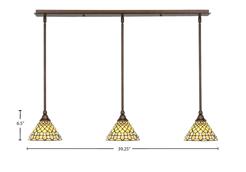Stem Three Light Linear Pendalier in Bronze with Starlight Art Glass Shade