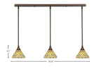 Stem Three Light Linear Pendalier in Bronze with Starlight Art Glass Shade