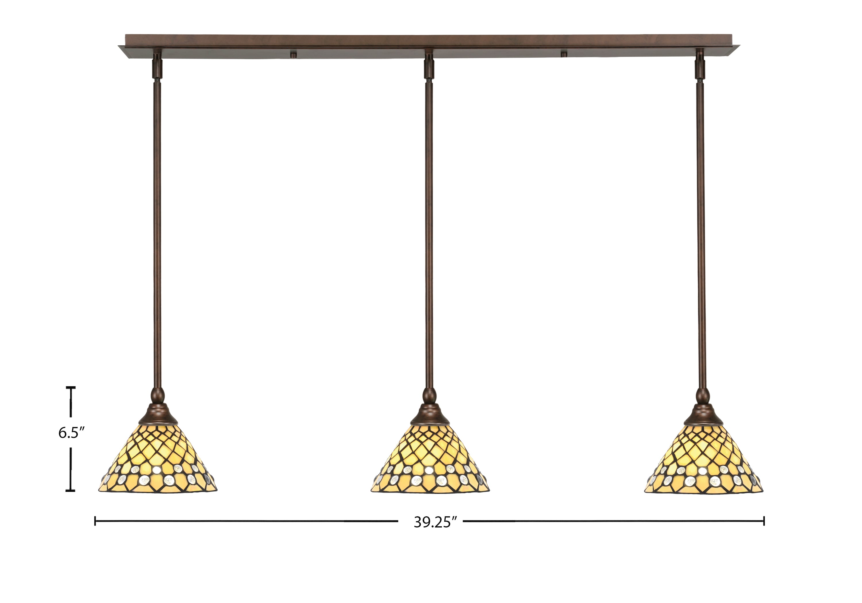 Stem Three Light Linear Pendalier in Bronze with Starlight Art Glass Shade