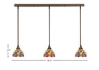 Stem Three Light Linear Pendalier in Bronze with Lynx Art Glass Shade