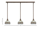 Any Three Light Linear Pendalier in Bronze with 7" Royal Merlot Art Glass Shade