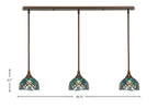 Any Three Light Linear Pendalier in Bronze with 7" Turquoise Cypress Art Glass Shade
