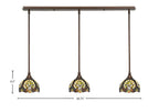 Any Three Light Linear Pendalier in Bronze with 7" Ivory Cypress Art Glass Shade