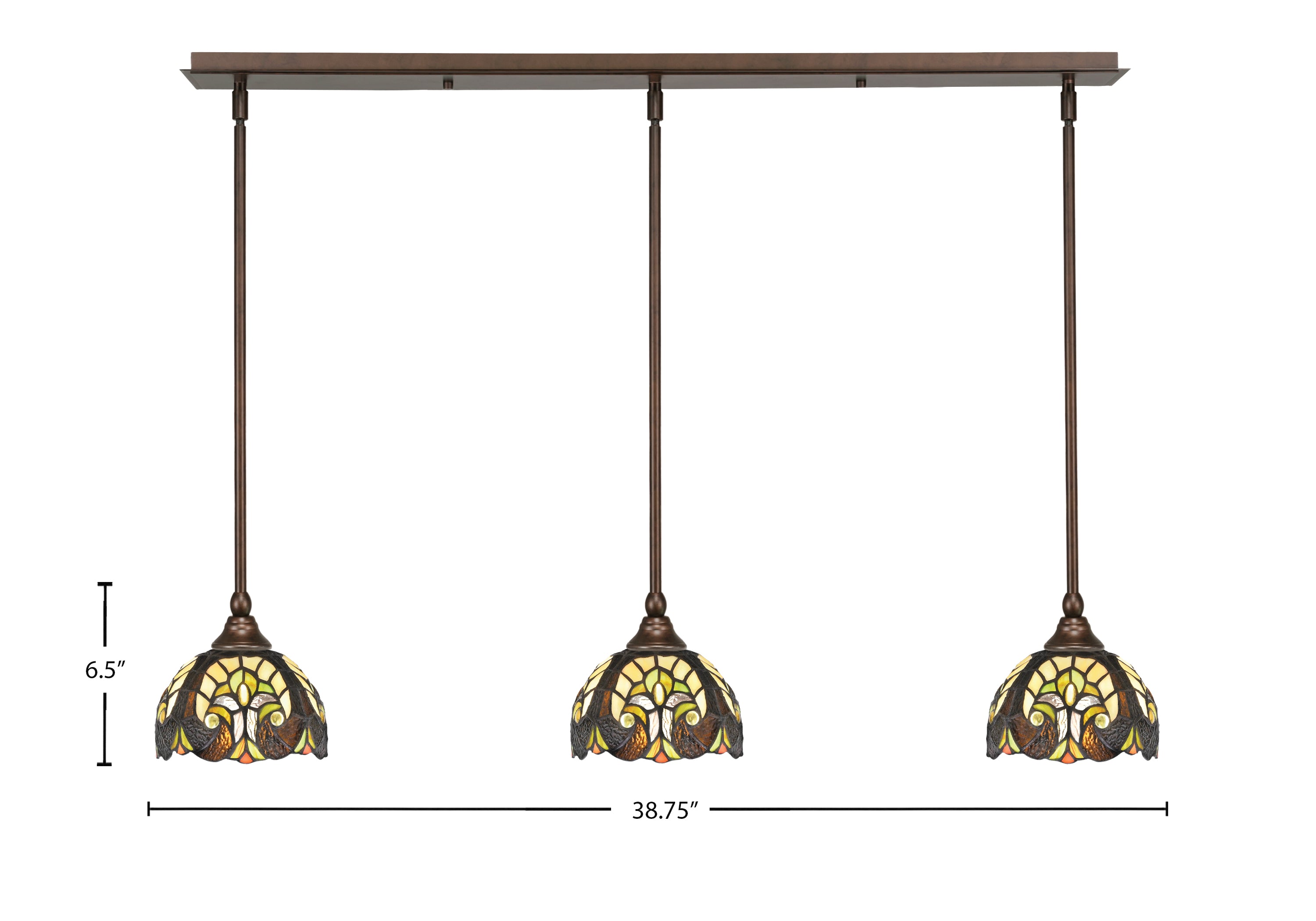 Any Three Light Linear Pendalier in Bronze with 7" Ivory Cypress Art Glass Shade