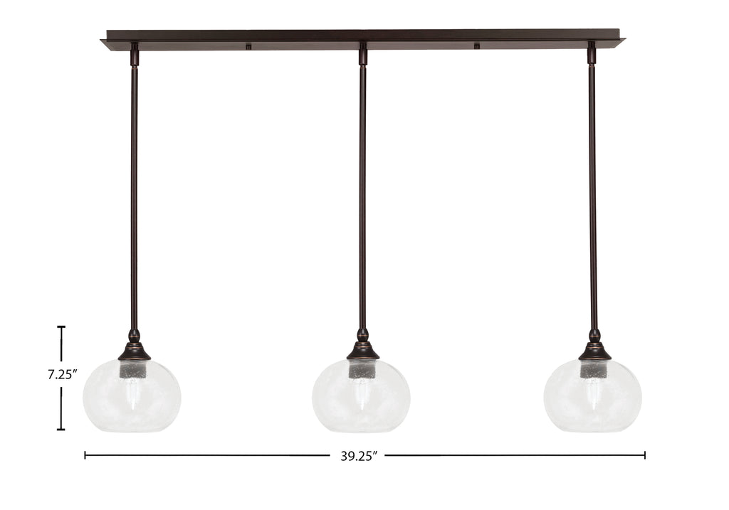 Stem Three Light Linear Pendalier in Dark Granite with Clear Bubble Shade