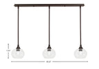 Stem Three Light Linear Pendalier in Dark Granite with Clear Bubble Shade