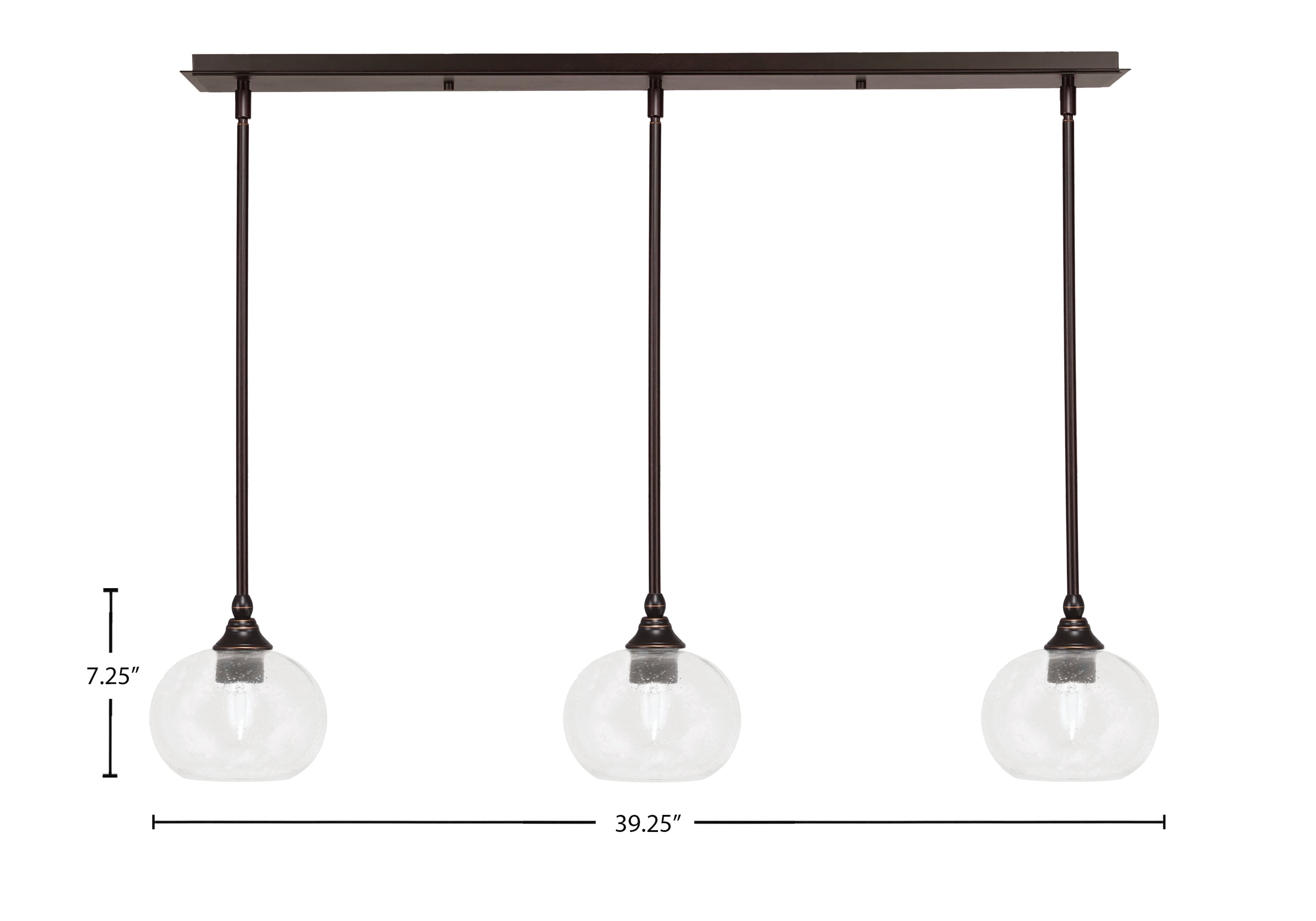 Stem Three Light Linear Pendalier in Dark Granite with Clear Bubble Shade