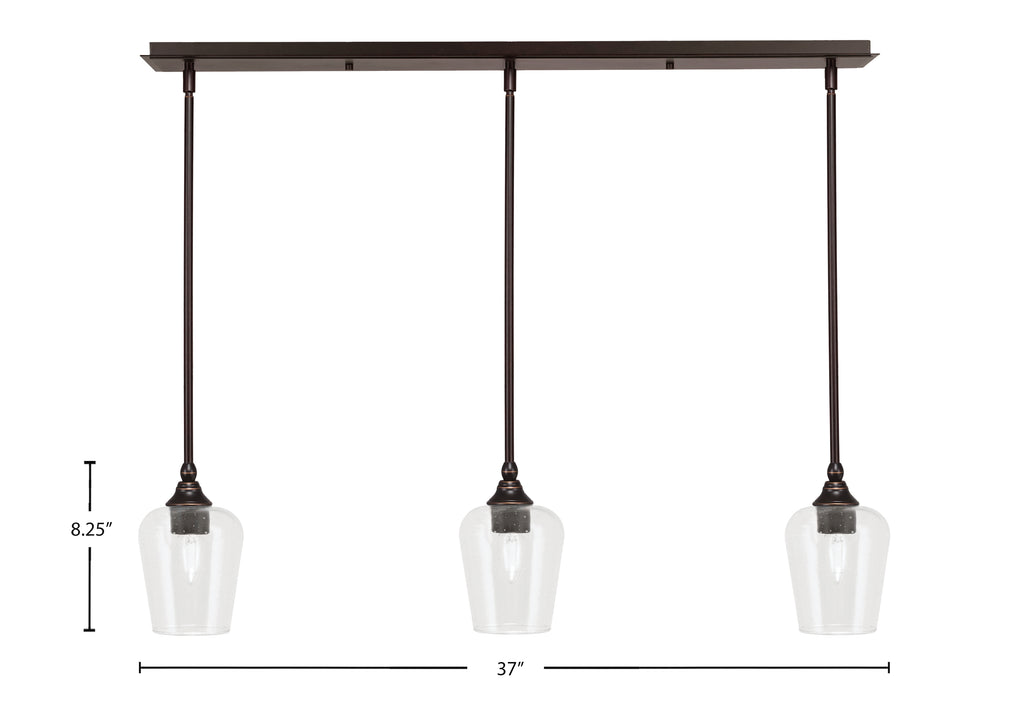 Stem Three Light Linear Pendalier in Dark Granite with Clear Bubble Shade