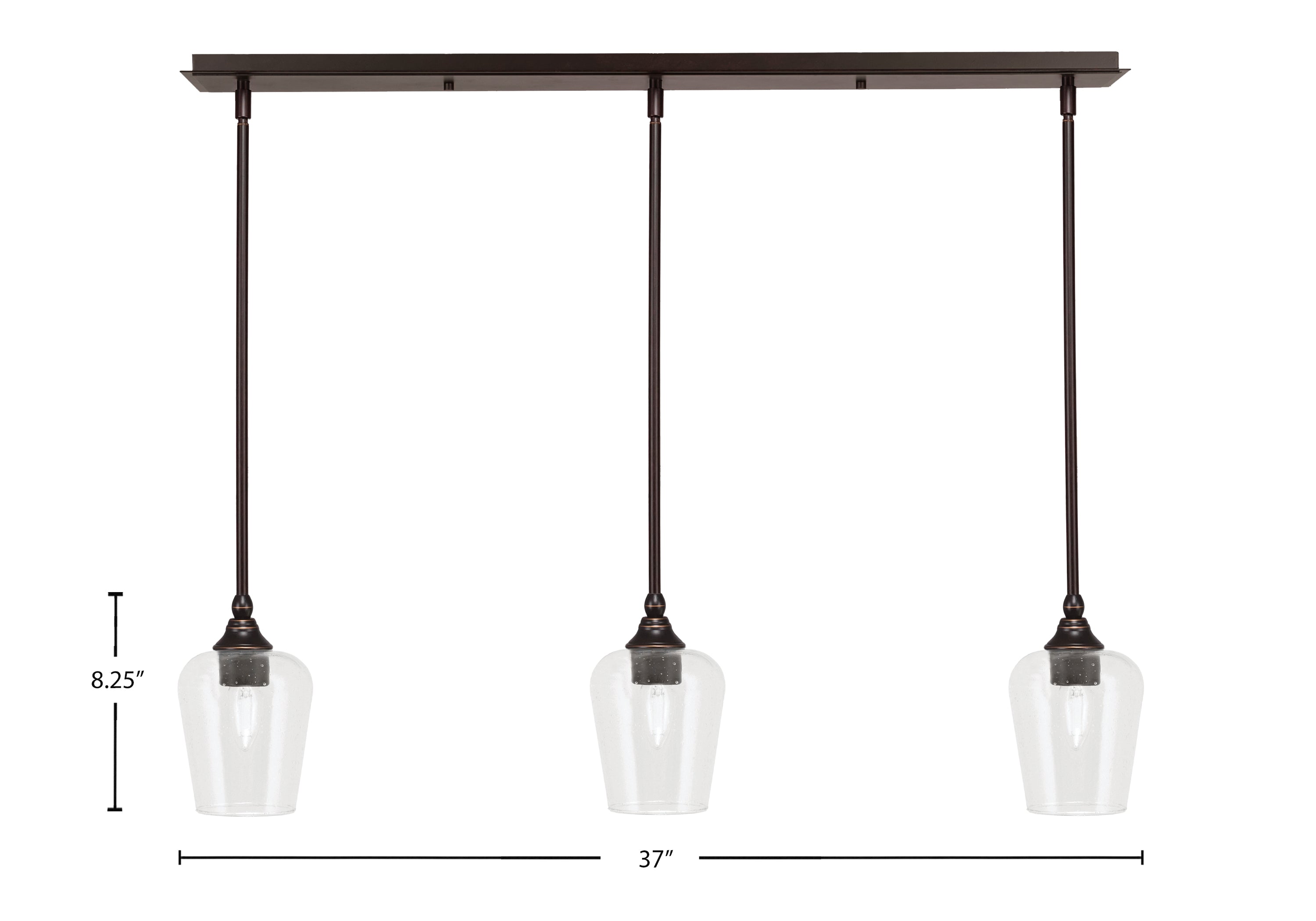 Stem Three Light Linear Pendalier in Dark Granite with Clear Bubble Shade