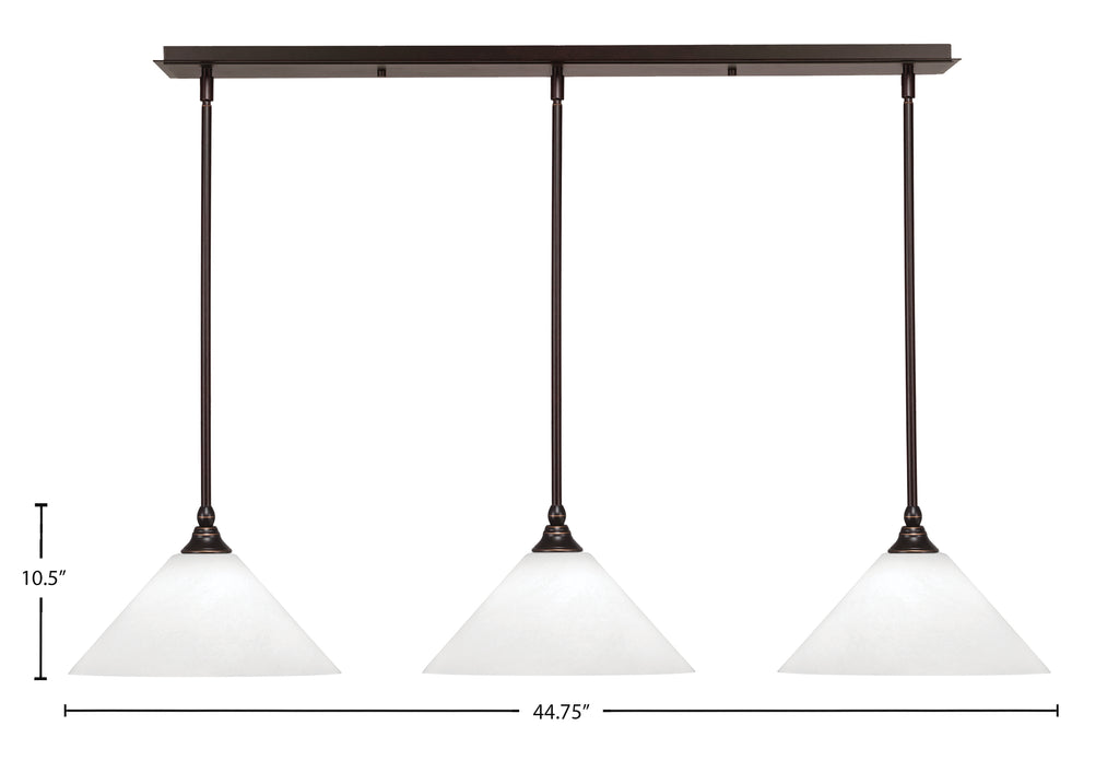 Stem Three Light Linear Pendalier in Dark Granite with White Marble Shade